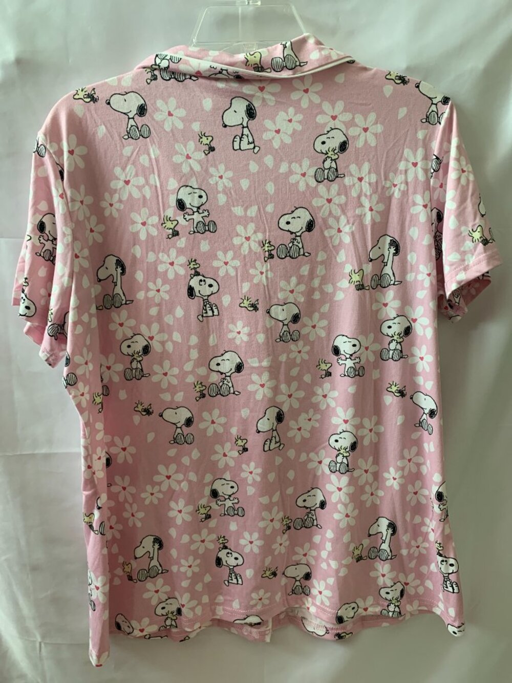 MUNKI MUNKI PEANUTS Snoopy Daisy Short Pajamas Set in Pink/White Sz LARGE - Picture 3 of 4